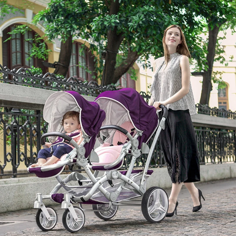 

Luxury Twin Baby Stroller Can sit or lie down High Landscape Pram Light And Shock Proof Folding Double Stroller baby accessories