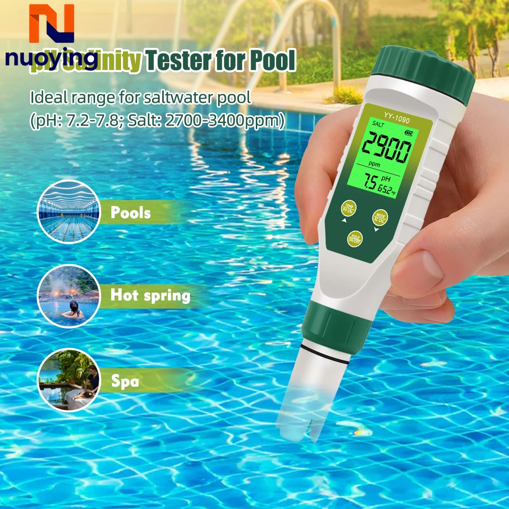Testeur numérique de qualité de l'eau 5 en 1, pH, salinité, TDS, EC, thermomètre, double affichage pour aquariums, piscines hydroponiques