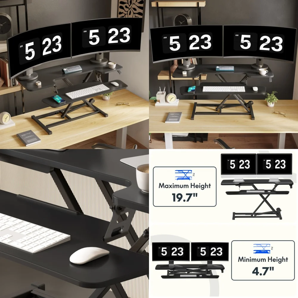 Scrivanie per computerConvertitore da scrivania regolabile da 42 pollici per postazione di lavoro ergonomica per ufficio Nero