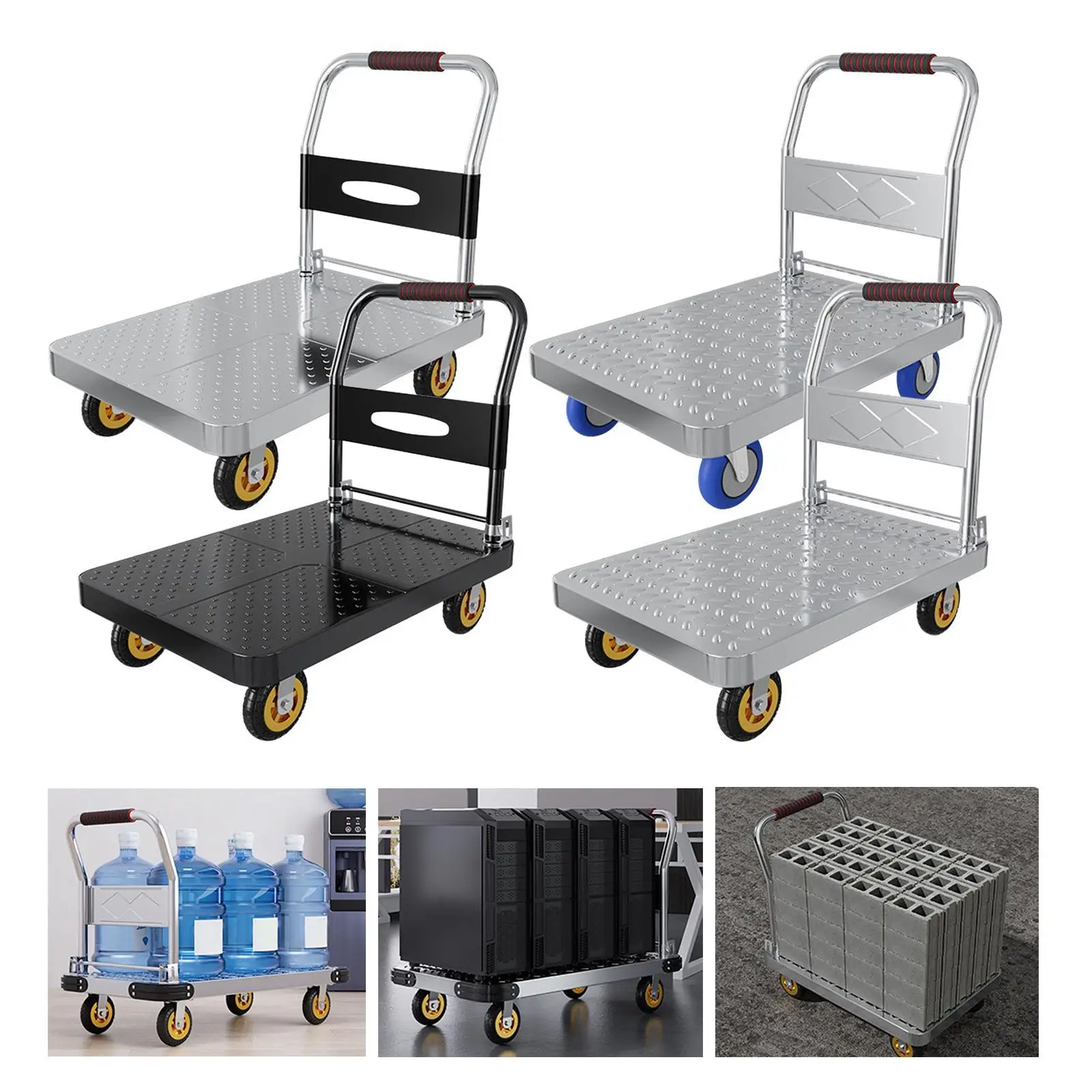 Steel Foldable Push Cart Dolly Platform Truck for Factory Warehouses