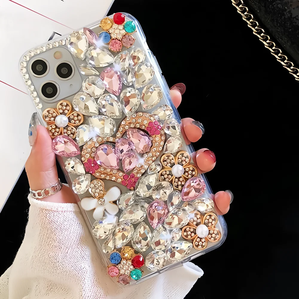 الفاخرة ثلاثية الأبعاد الحب الماس بلينغ قضية الهاتف ل ممن لهم Realme Narzo N61 4G ملاحظة 60 60X 50 GT Neo 5 حالات مرصع بالجواهر غطاء