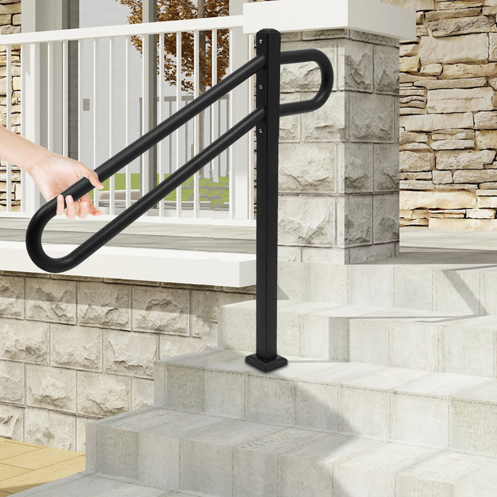 45 ° Outdoor Steps Handrails Safety Hand Rials Metal Stair Railing Applicable 1-3 Step Stairs