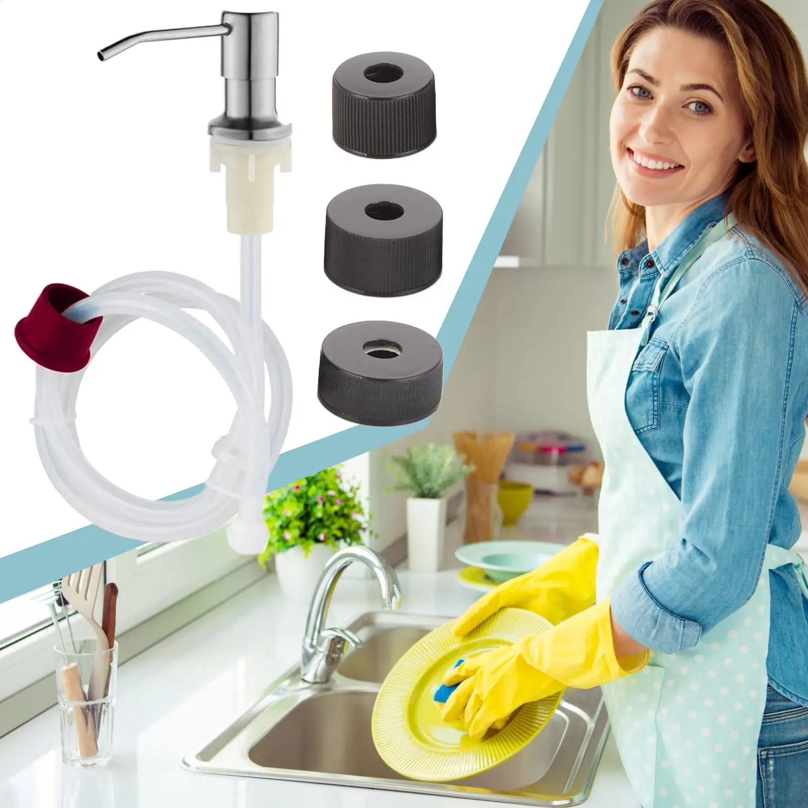 بالوعة موزع الصابون 304 حوض مطبخ ستنلس ستيل موزع الصابون إعادة الملء بالوعة المطبخ موزع الصابون منفذ رئيس موسع