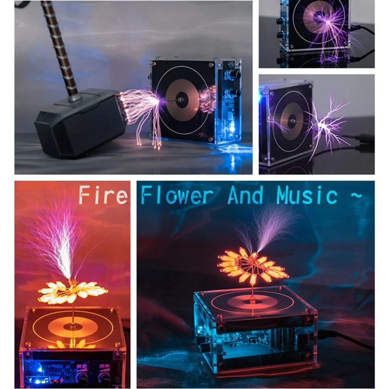 Tesla Coil Artificial Lightning Finished Arc Music Box High Power Mini Bluetooth Speaker Children Gift