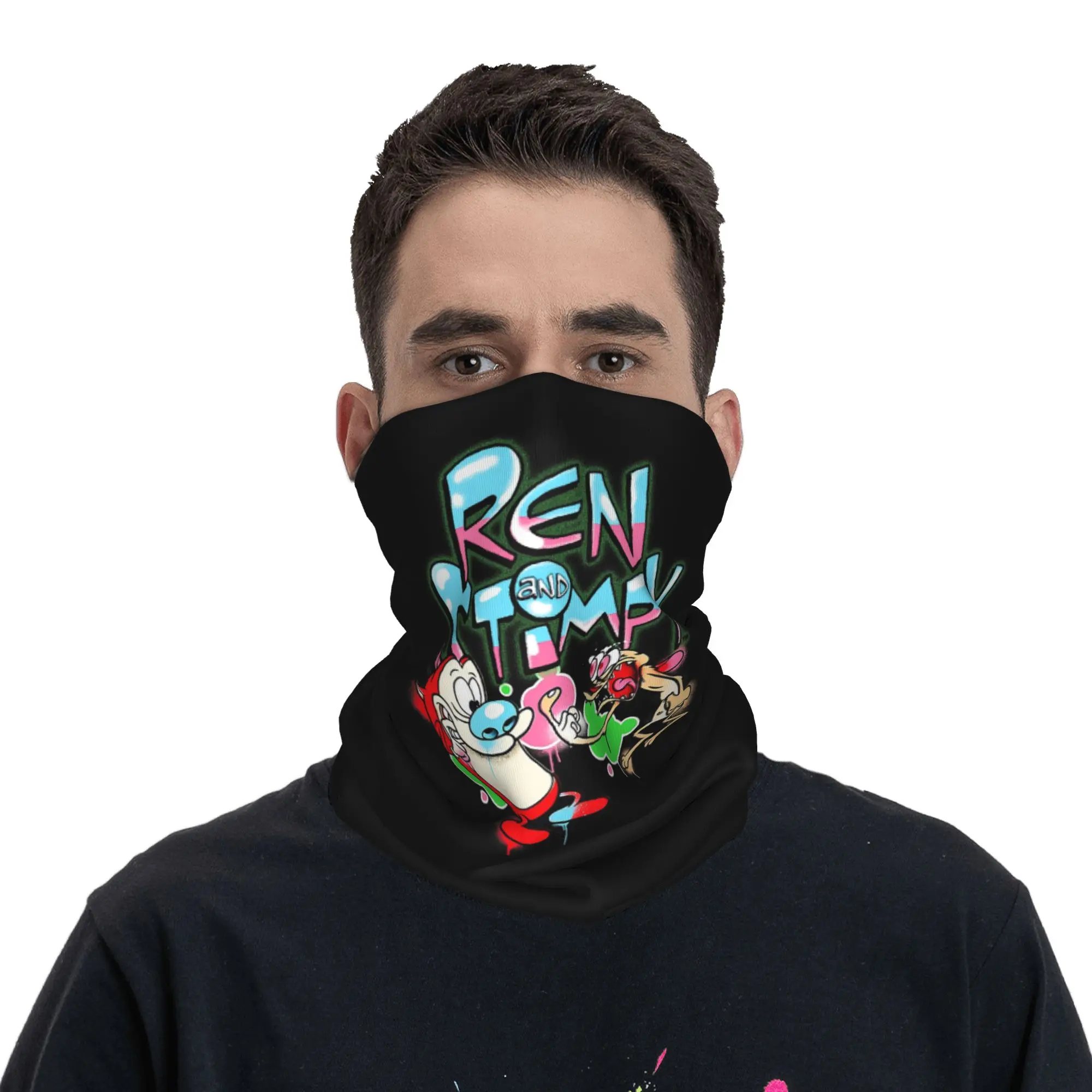 

Cartoon Ren And Stimpy 90s Character Animal Bandana Neck Cover Printed Face Scarf Headband Cycling Unisex Adult Washable