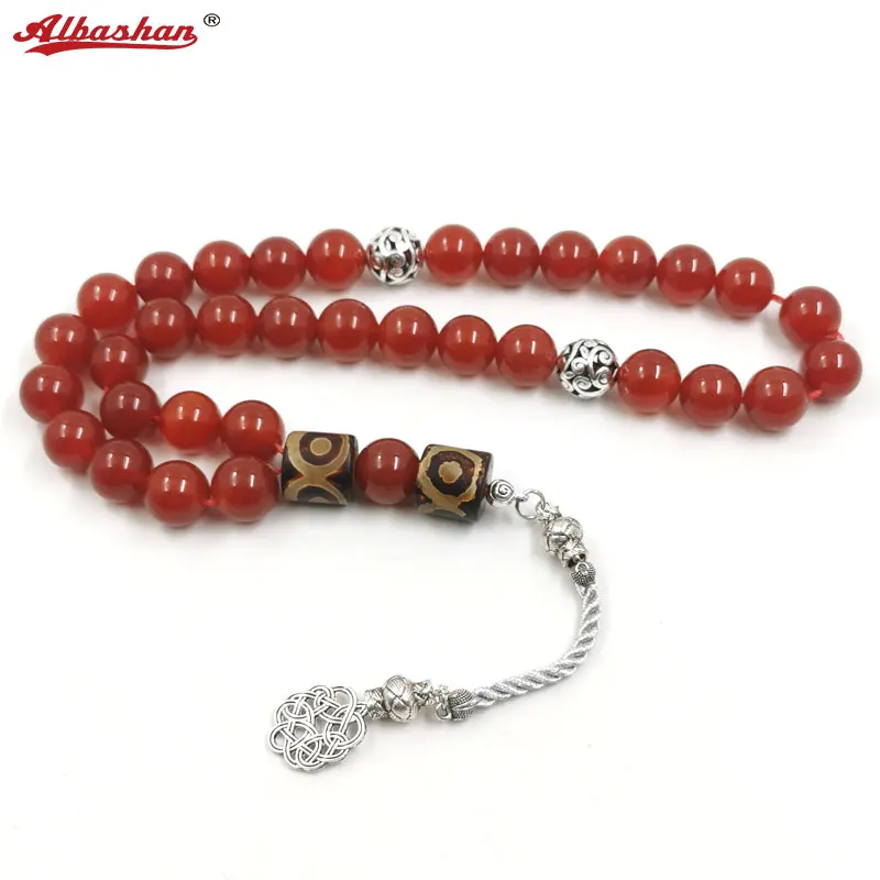 

Tasbih High Quality Natural Red Agate Tibetan eyes agate Islamic misbaha Muslim bracelet arabic prayer beads Eid gift ramadan