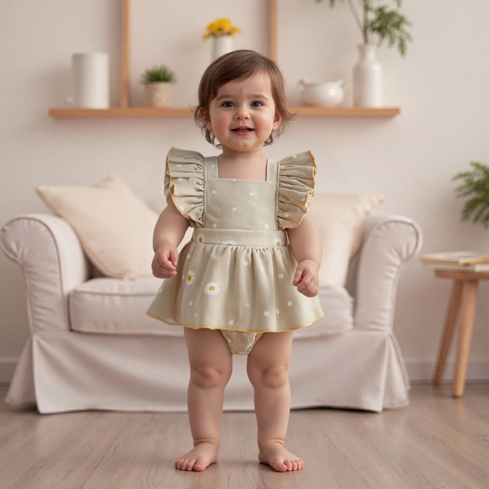 طفلة الخريف الملابس أزياء ديزي دوت طباعة أكمام ساحة طوق رومبير اللباس #5