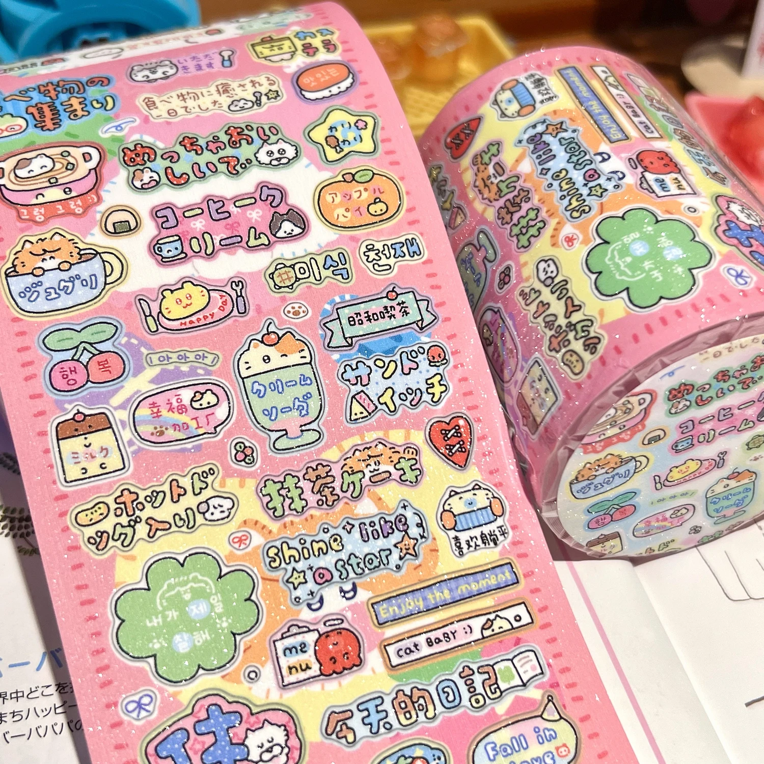 Qianbi Text Series Grapheme Sticker Korean Japanese English Text-on-video Roll Tape Versatile Embellishment
