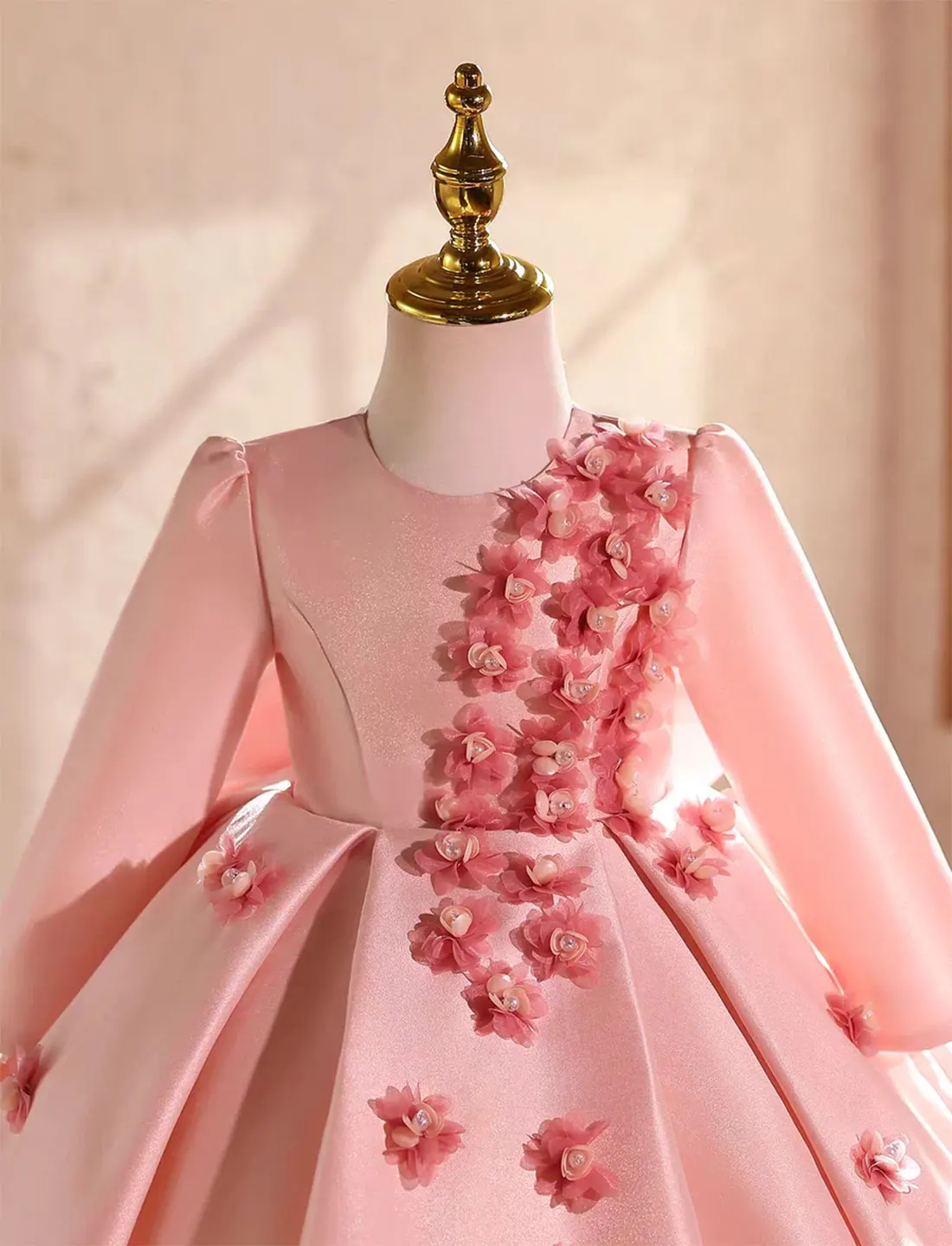 فستان فتاة الزهور الأنيق Dreamy Vow D219 بأكمام طويلة من الساتان الأميرة للأطفال فستان رسمي لحفلات الزفاف وأعياد الميلاد والمهرجانات #2