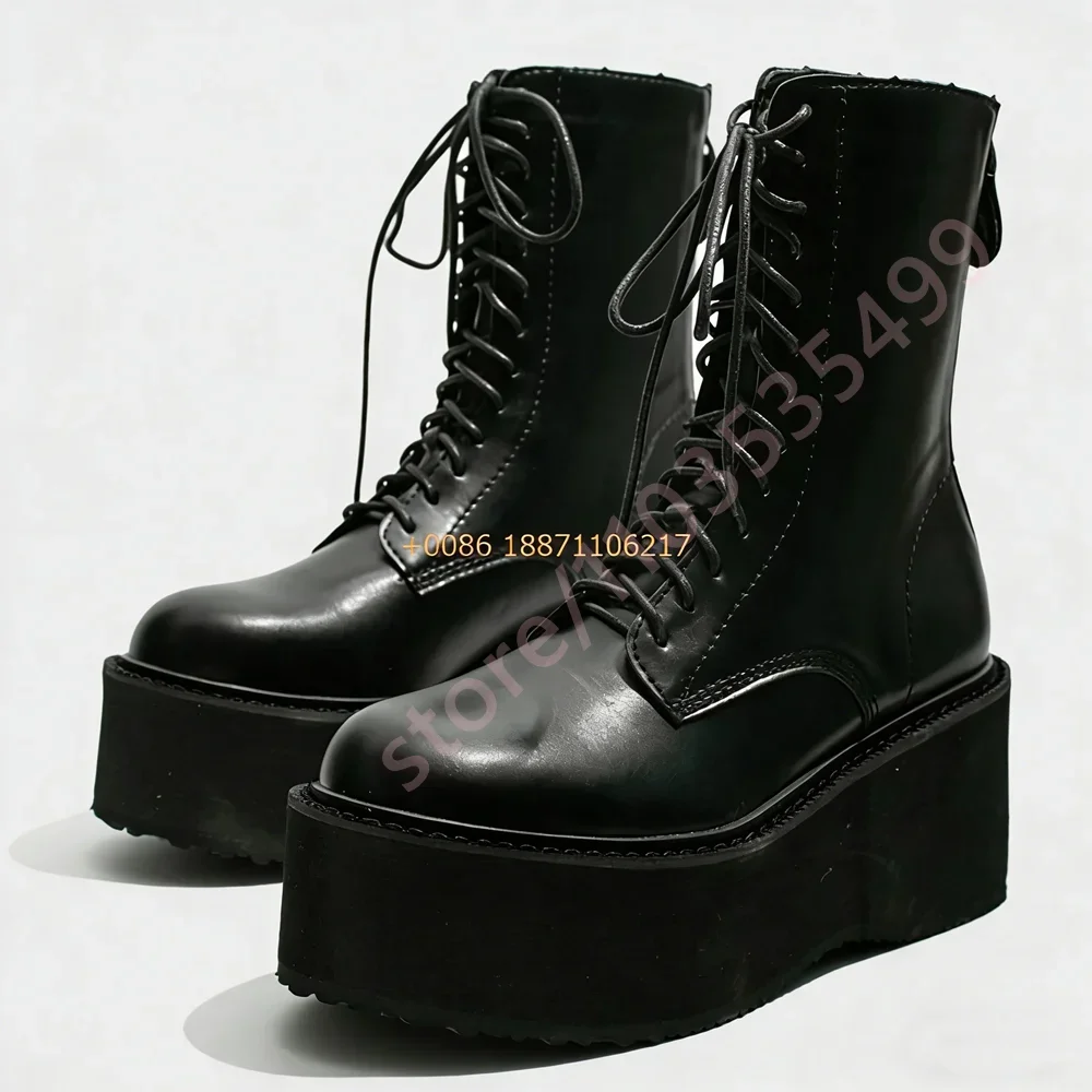 

2026 Autumn Women's Platform Motorcycle Boots Round Lace-Up Casual Short Fashion Street Style Party Knight Boot Sports