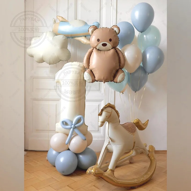 29 Uds. Globo Troya 3D oso mate tema globo de avión conjunto decoración de fiesta de cumpleaños Globos de Baby Shower