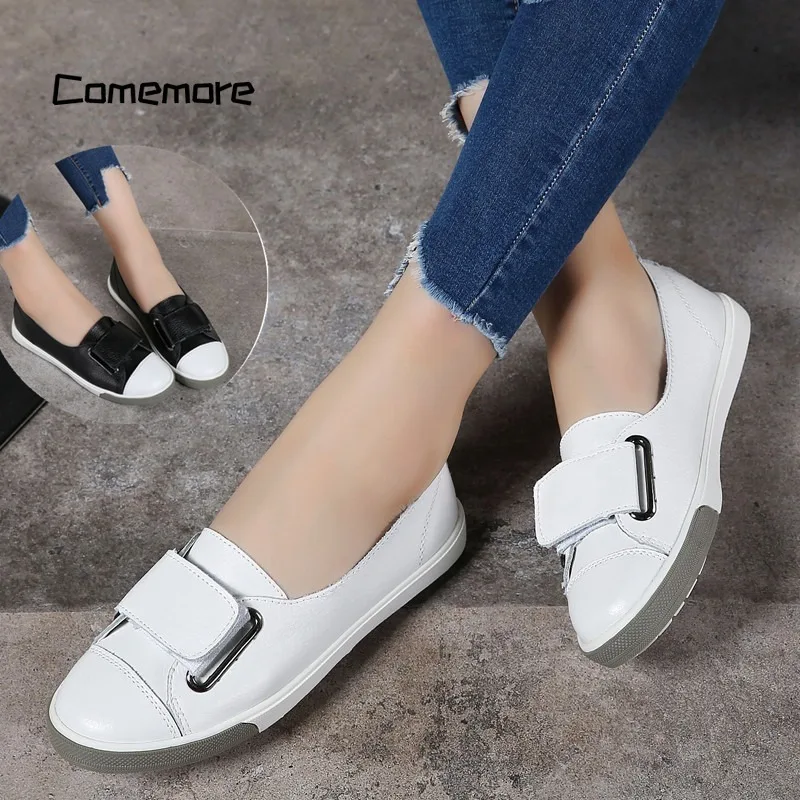 Comemore Moccasins White Leather Slip-on Shoes Woman 2023 Spring Autumn Ladies Casual Shoe Moccasins Fashion Loafers Women Flats