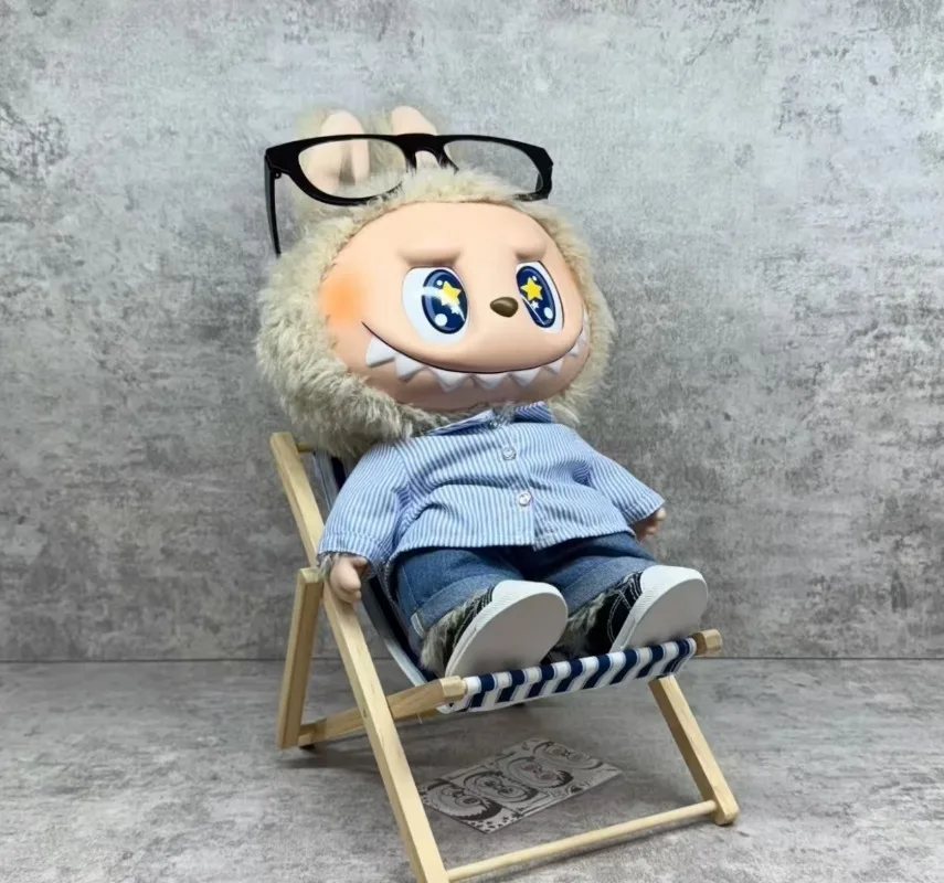 

Кукольный стул, аксессуары для одежды для Ropa Labubu, хлопковая кукла 10 см, летние каникулы, деревянный пляжный стул с откидной спинкой, украшение для кемпинга