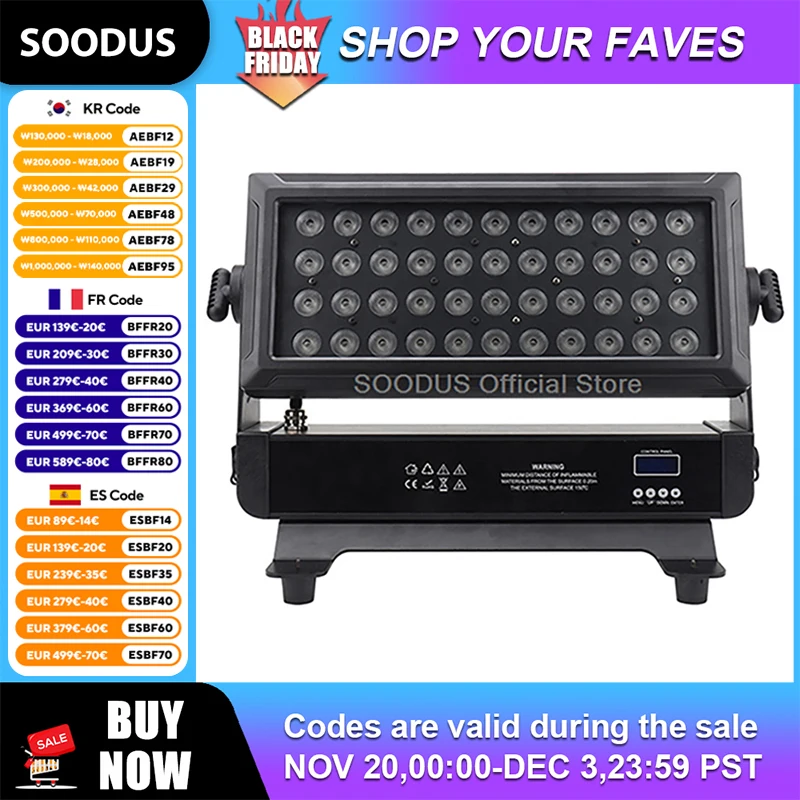 

Dj Light 44PCS 10W Светодиодный прожектор IP65 Водонепроницаемый RGBW Светодиодный настенный светильник Stobe DMX512 Управление для сцены DJ Show Outdoor