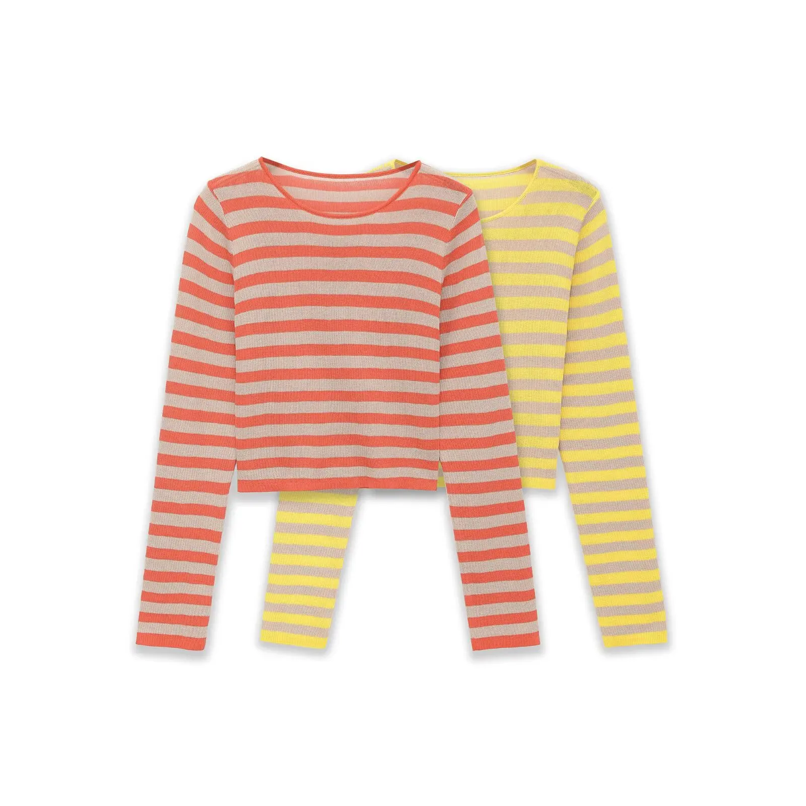 

WOMEN 2026 Summer New Fashion O Neck Striped Knitted Sweater Retro Long Sleeve All-match Casual Female Pullovers Chic Tops