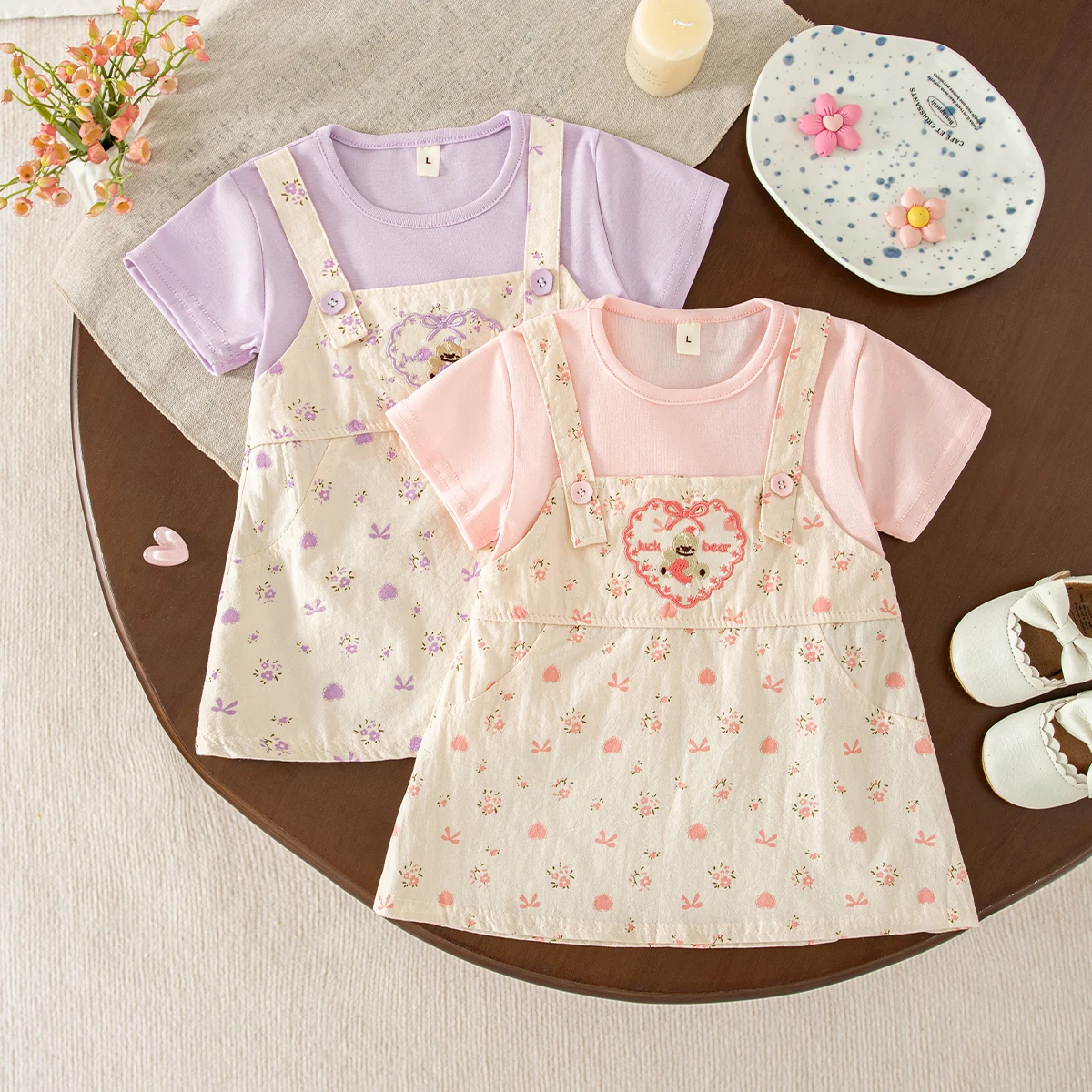 Summer New Cute Printed Baby Girl Dress Embroidered Little Bear Children'S Clothing (3-18 Months)