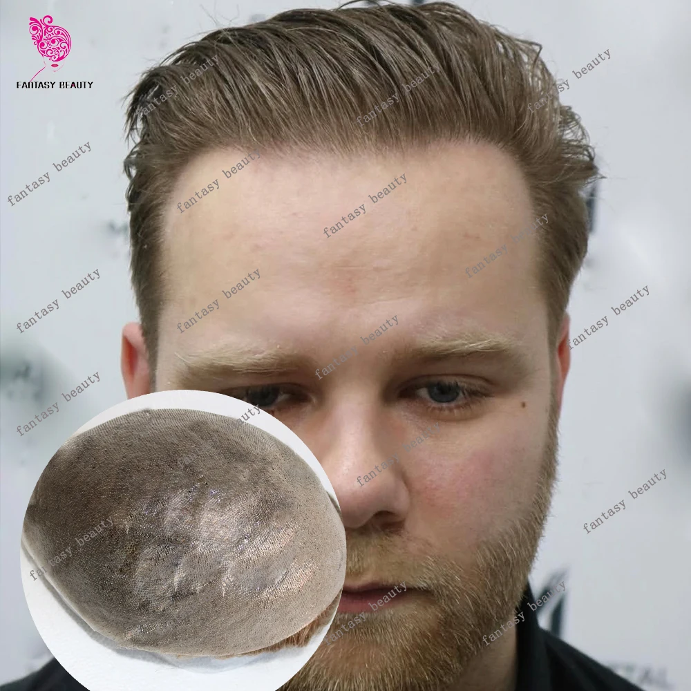 

Суперлегкий мужской костюм с плотностью 80% # Мужская система замещения волос: 18% платиновый блонд, натуральные волосы, тонкая полиуретановая основа 0.02 мм, оттенок 1B80 серый