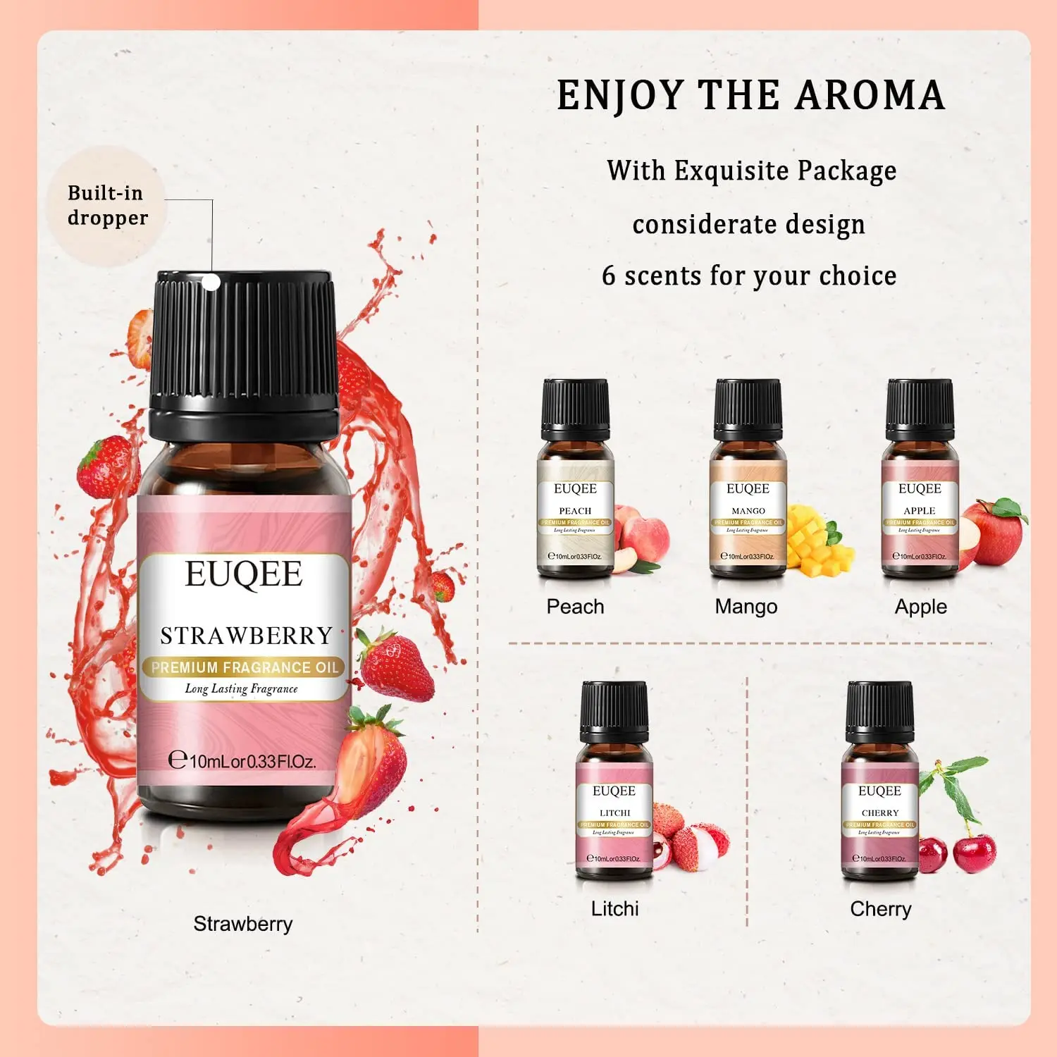 EUQEE Premium Fragrance Oils Set For Men & Women-6x10ml,Scented Essential Oil for Diffuser, Aromatherapy,Candle Making, DIY Soap