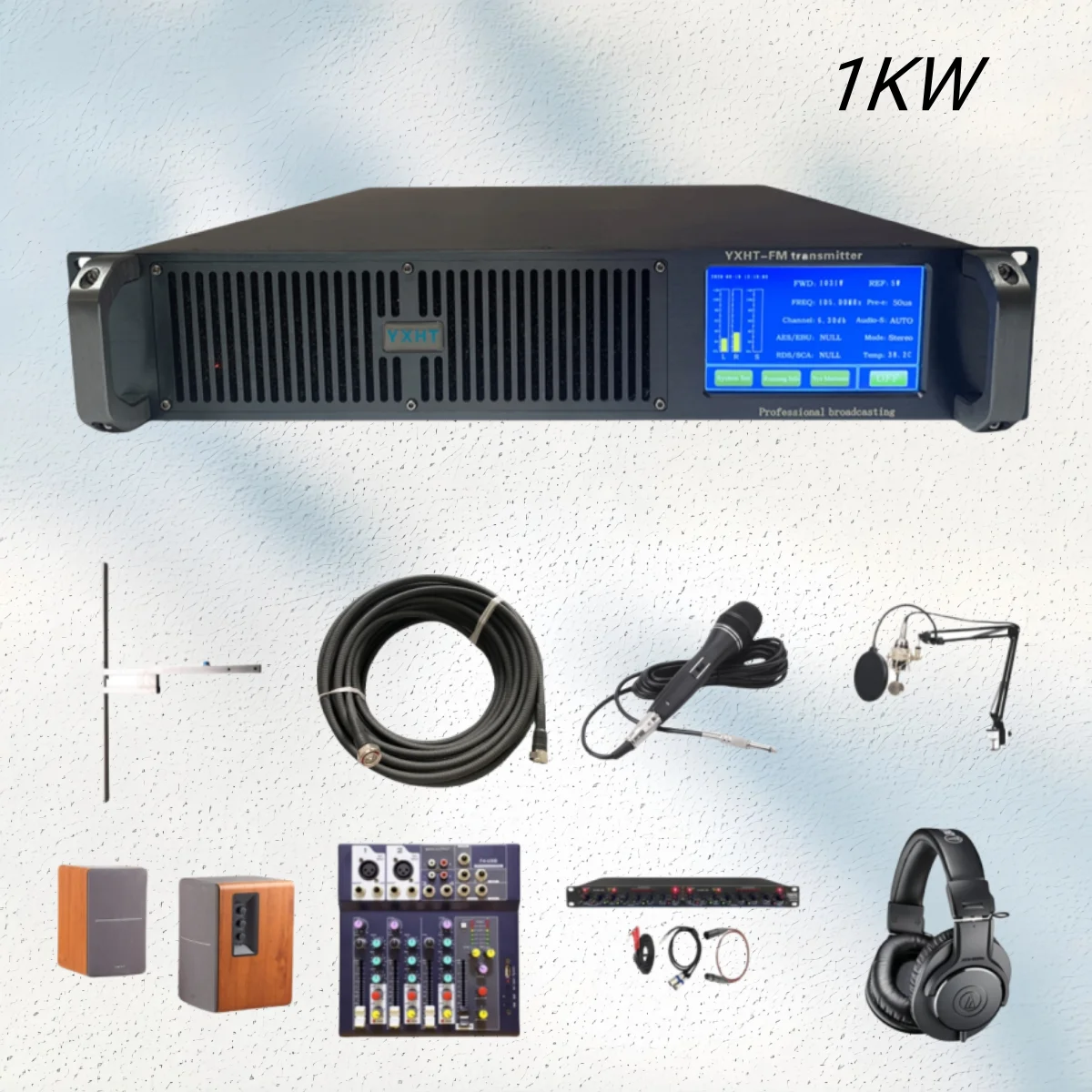

HP- YXHT-2-4CH Professional Complete Package: 1000W Transmitter, 1-Bay Antenna, 30m Cables (10 Accessories Total)