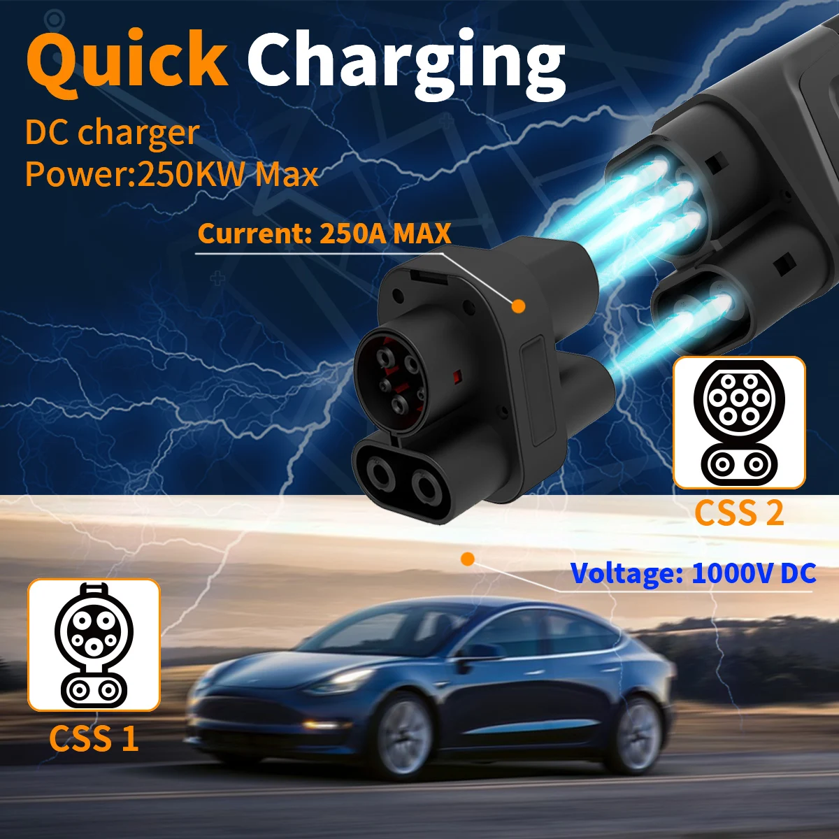 WUFEN 250KW Adattatore CCS2 a CCS1 DC 250A Orlis1000V Ricarica rapida Compatibile con caricabatterie CCS2 a CCS1 Auto Non applicabile a BMW i3