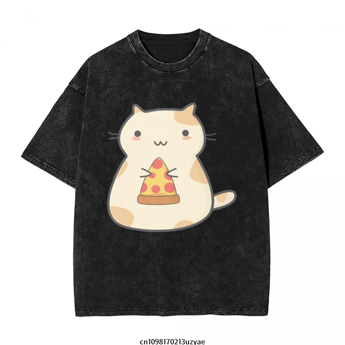 

Мужская винтажная хлопковая футболка Pizza Cat с короткими рукавами, летняя футболка в стиле хип-хоп