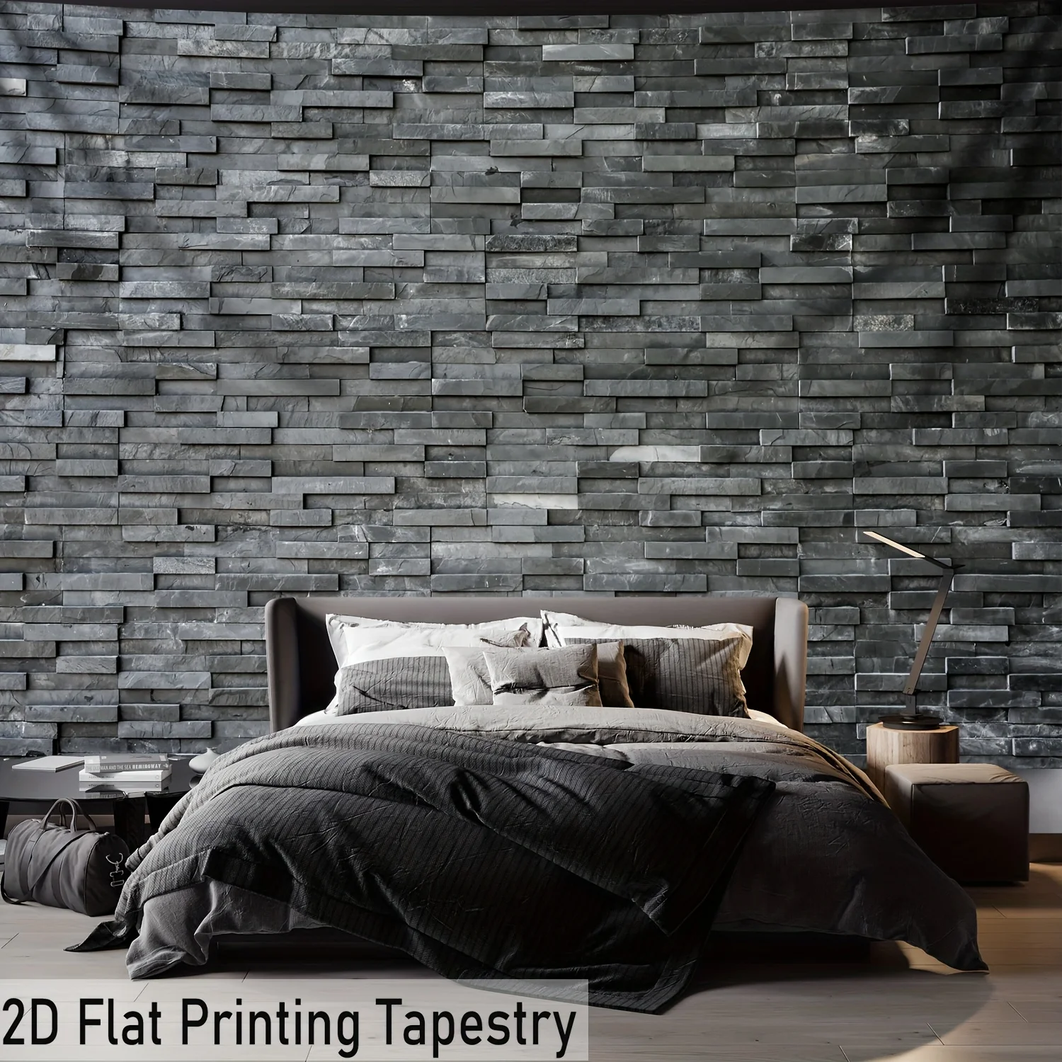 2D Flat 1pc Grey Stone Brick Wall Texture Industrial Style Tapestry Loft Apartment Decor Modern Minimalist Background Print