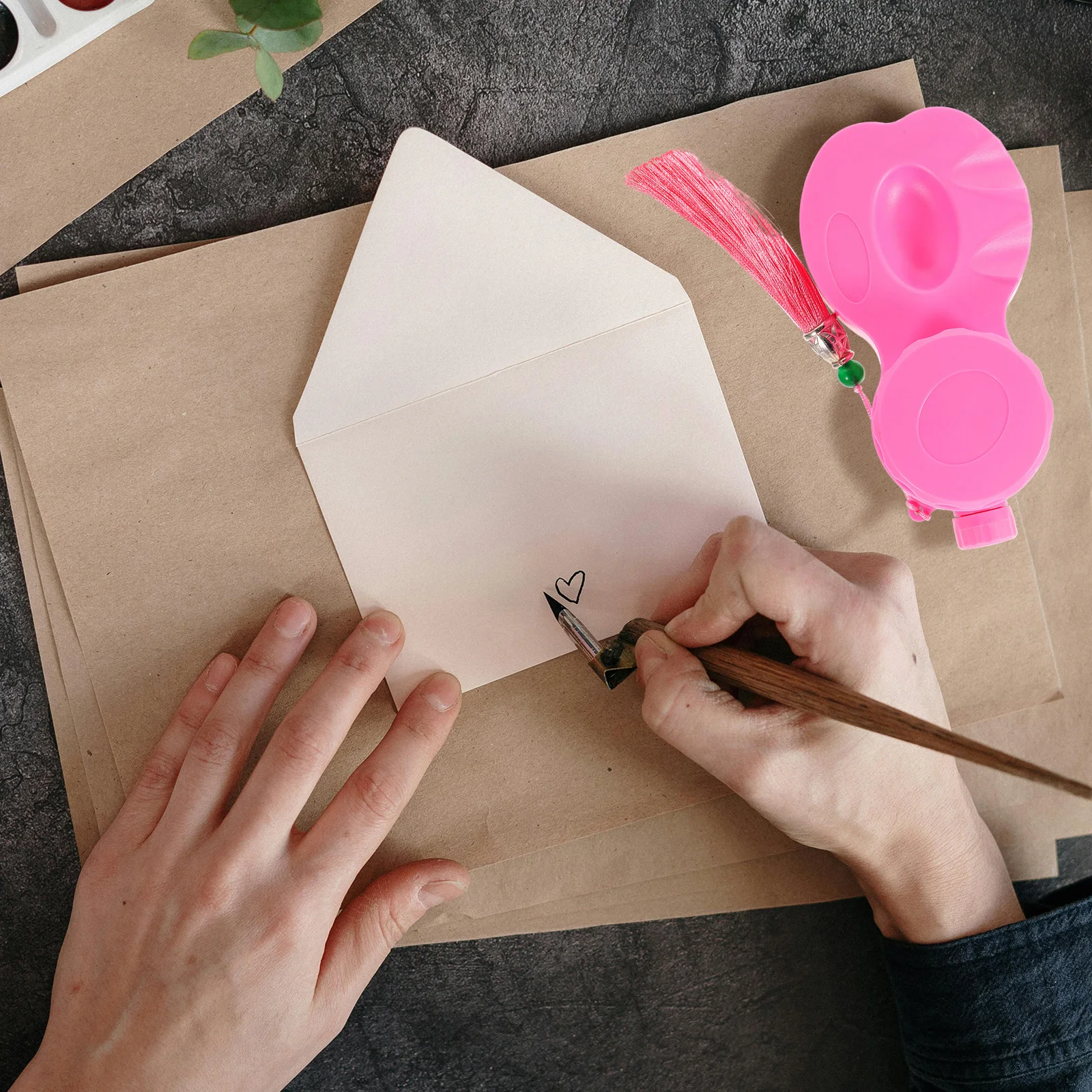 

Portable Sealed Inkstone With Lid Calligraphy Practice Set Ink Tray Dish Brush Holder For Students Beginners Grind Mixing Tidy