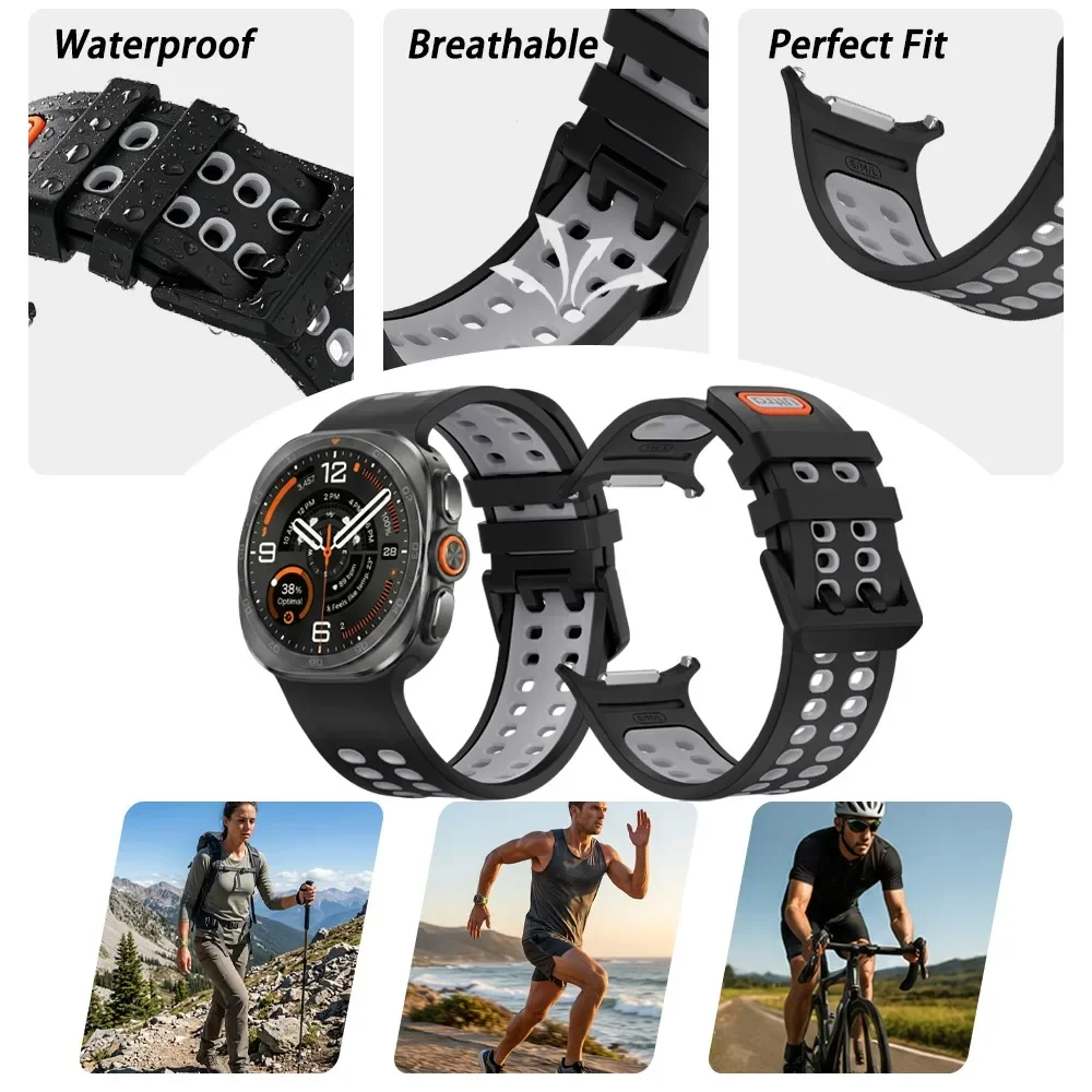 Two-color Silicone Strap for Samsung Galaxy Watch Ultra 2/1 47mm Sports Breathable Bracelet Wristband for Galaxy Ultra 2025 Band