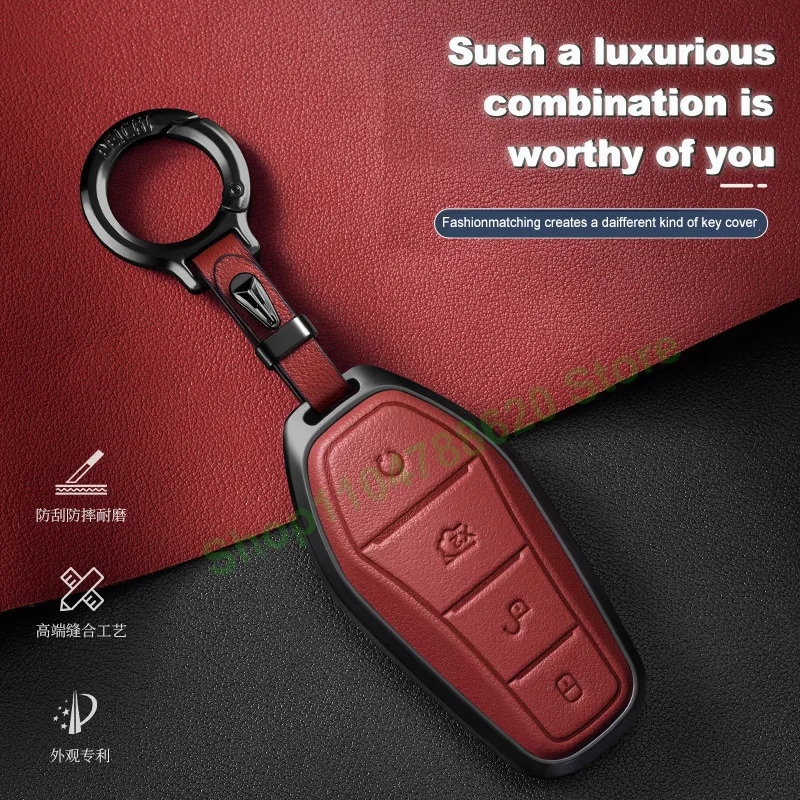 Metal Leather Car Remote Key Case  Cover Holder Shell Fob for BYD Han EV Qin Plus Dmi Song Pro Yuan Max Tang Dmi Dolphin E2 E3 D