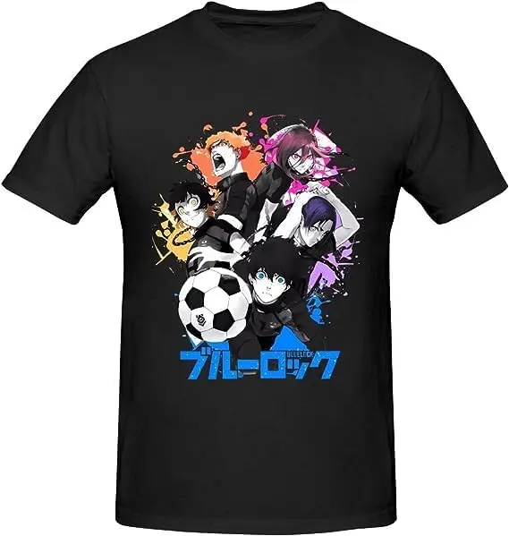 

Blue Anime Lock Shirt Men's Breathable Custom Cotton Short Sleeve Tshirt Fashion Casual Tops Tees Black