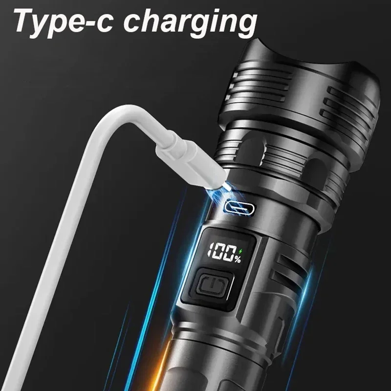 مصباح ليد جيب قوي السوبر مشرق التكتيكية مصباح شعلة أضواء الطوارئ تلسكوبي التكبير فانوس المدمج في Batte 18650ry