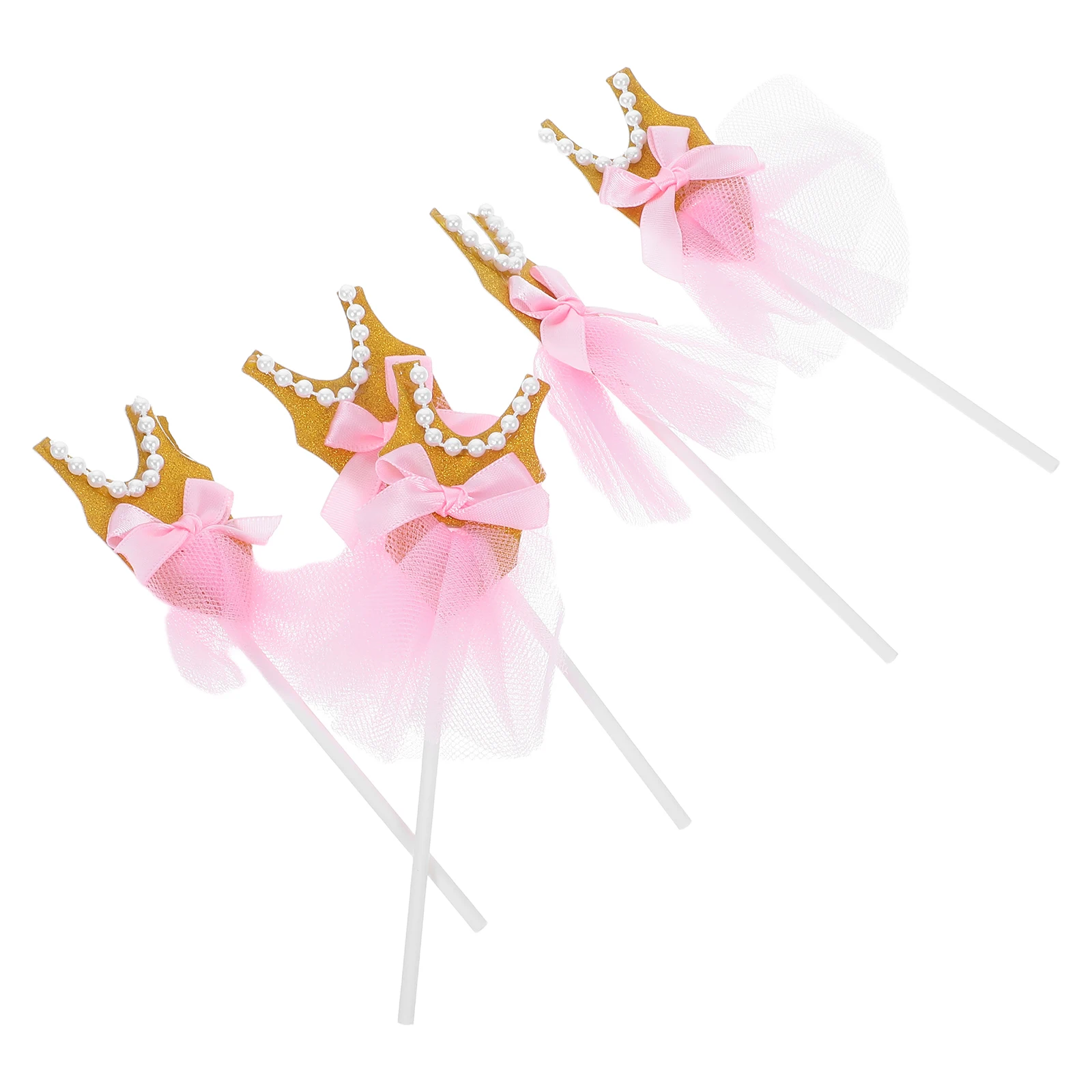 

5pcs Cake Toppers Tutu Dress Picks Birthday Party Supplies Cupcake Muffin Decorations Glitter Golden Silver Design