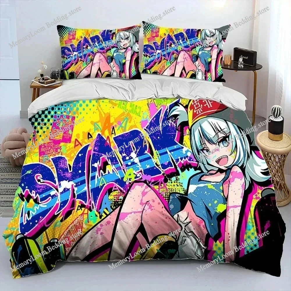 

3D Print Gawr Gura Hololive Anime Shark Bedding Set Polyester Quilt Cover Pillowcase King Queen Size Duvet Cover Bed Set