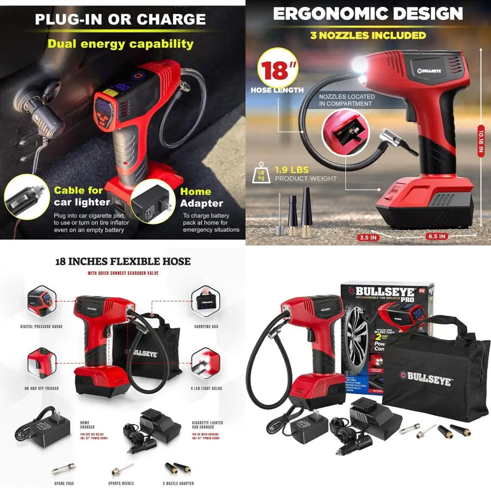 

Портативный воздушный компрессорный насос 150PSI, перезаряжаемый автомобильный насос для накачивания шин с манометром, аккумулятор 12 В, 2000 мАч