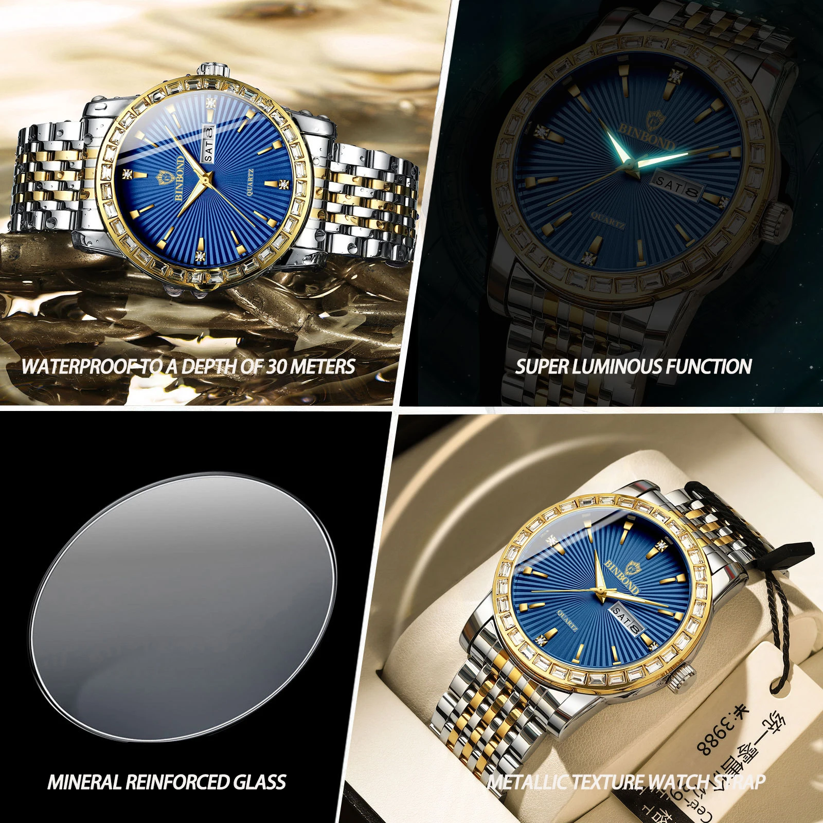 UTHAI CQ343 Relógio masculino da moda com incrustação de diamantes, relógio de quartzo de negócios e lazer, presente de relógio de luxo leve, relógios para homem