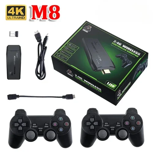 Videojuego Stick Lite 4K HD, consola M8, 64GB, doble controlador inalámbrico para 10000 juegos Retro, regalo de Navidad para niños