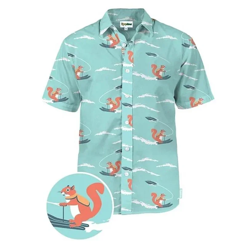 2024 Summer Shirt Men's Hawaiian Men's Short sleeved Shirt Duck Print Men's Beach Travel Leisure