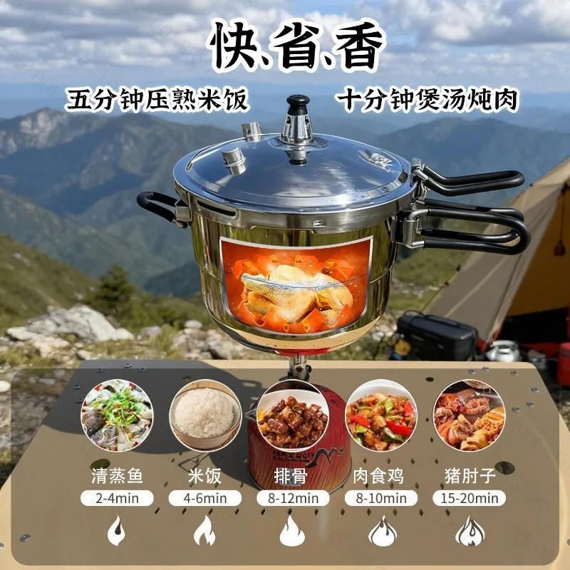 Outdoor Portable Mini Stainless Steel Compact Pressure Cooker With Dual Rubber Ring Folding Handles For Self-driving Camping