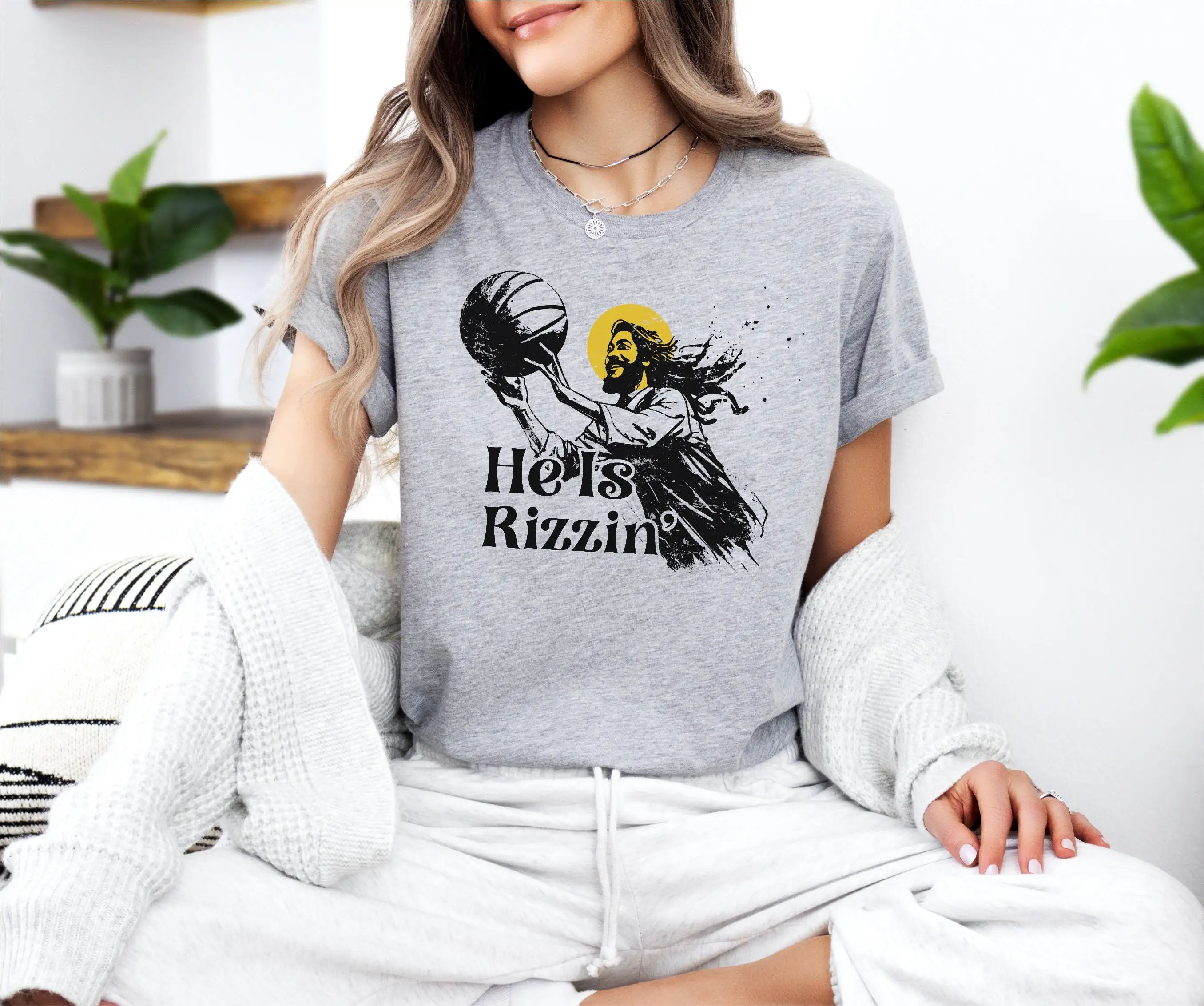 He Is Rizzin' T Shirt Funny Jesus Playing Basketball Christian Lover