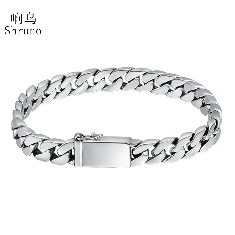 

Shruno 925 Sterling Silver 8mm Sideways Chain Square Buckle Bracelet Wedding Engagement Party For Man Women Trendy Jewelry Gift