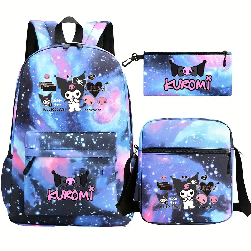 3pcs Kawaii Kuromi Backpacks Cartoon Melody Cosplay Schoolbags Boys Girls Penbag Shoulder Bag Travel Bag Kids Birthday Gift