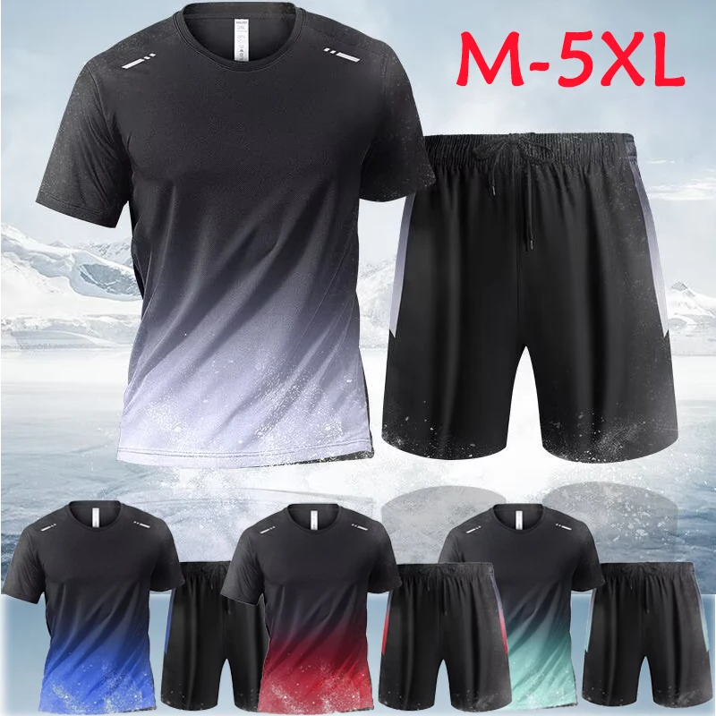 

Summer fashion couple two-piece short sleeved shorts set cold ice silk casual sportswear top+pants M-5XL