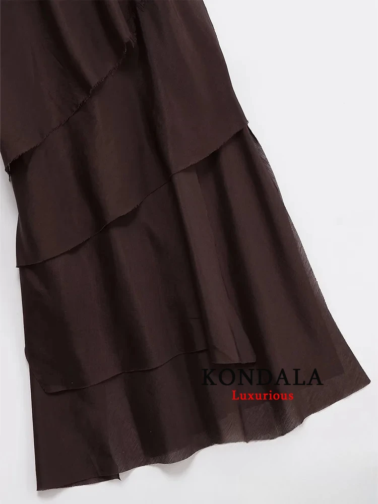 KONDALA-vestido camisola elegante y Sexy para mujer, vestido largo asimétrico con volantes en capas y cuello en V, vestido playero para vacaciones de verano a la moda