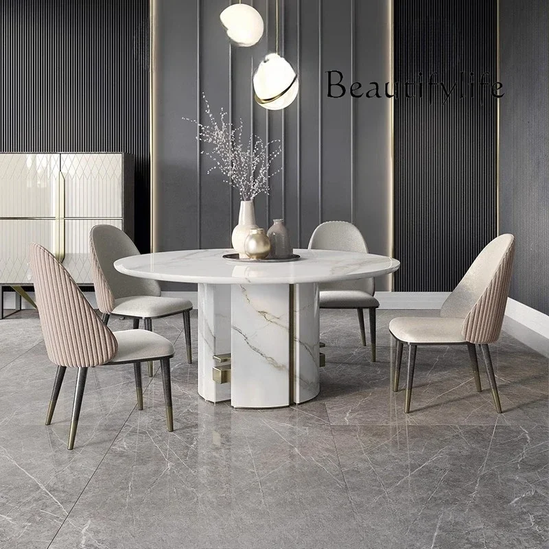 

NEW Italian minimalist design rock slab dining table hotel villa home light luxury marble dining table