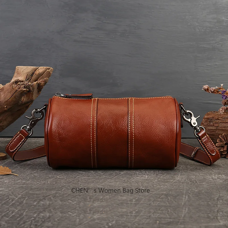

2025 Single Shoulder Crossbody Bag High end Cylindrical Women's Bag Leather Large Capacity Retro Chinese Pillowcase Bag