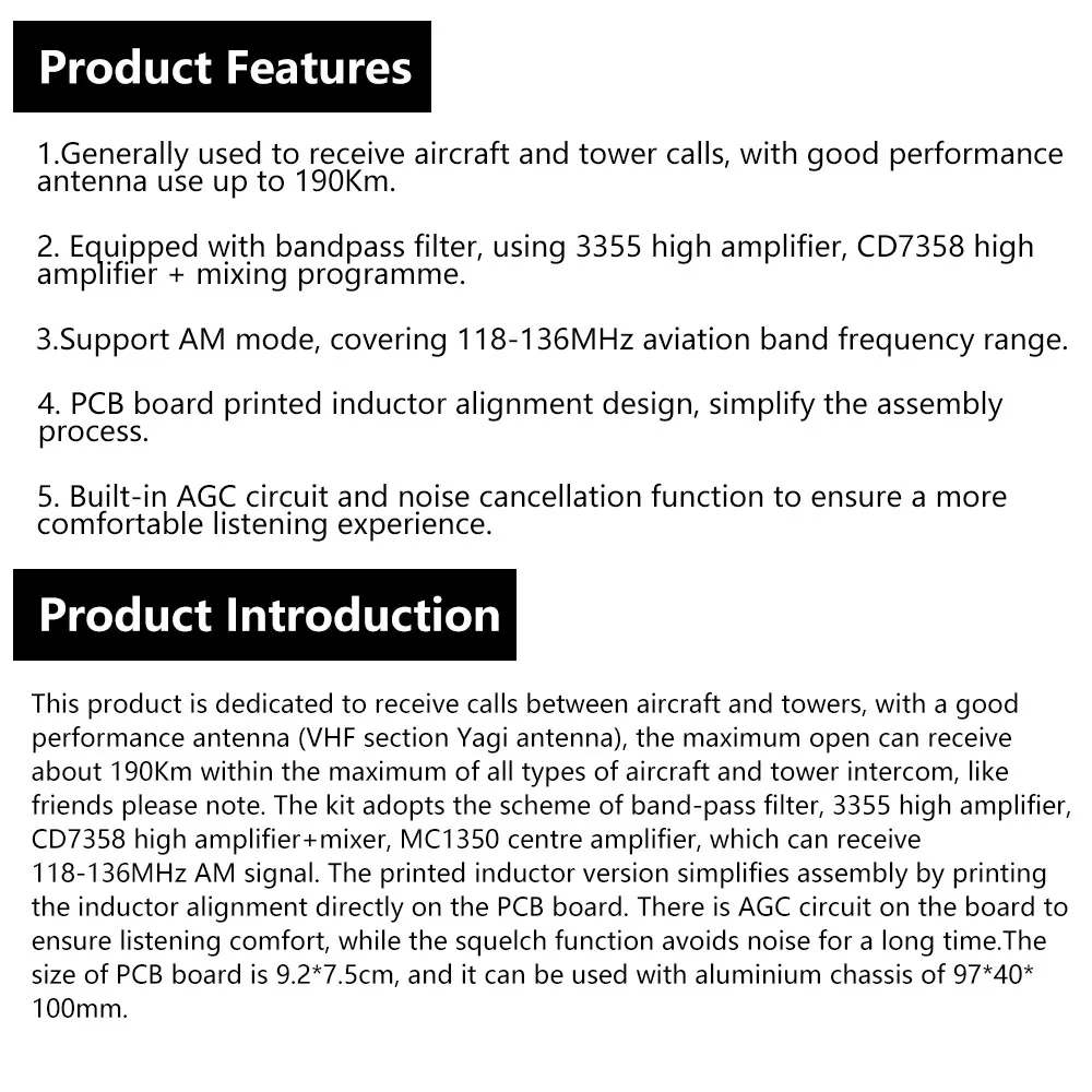 Hochsensitives Luftfahrtband-Empfängermodul DIY-Kit DC 7,2-9,0V Frequenz 118-136MHz für Funksteuerungsanwendungen – Detail 9