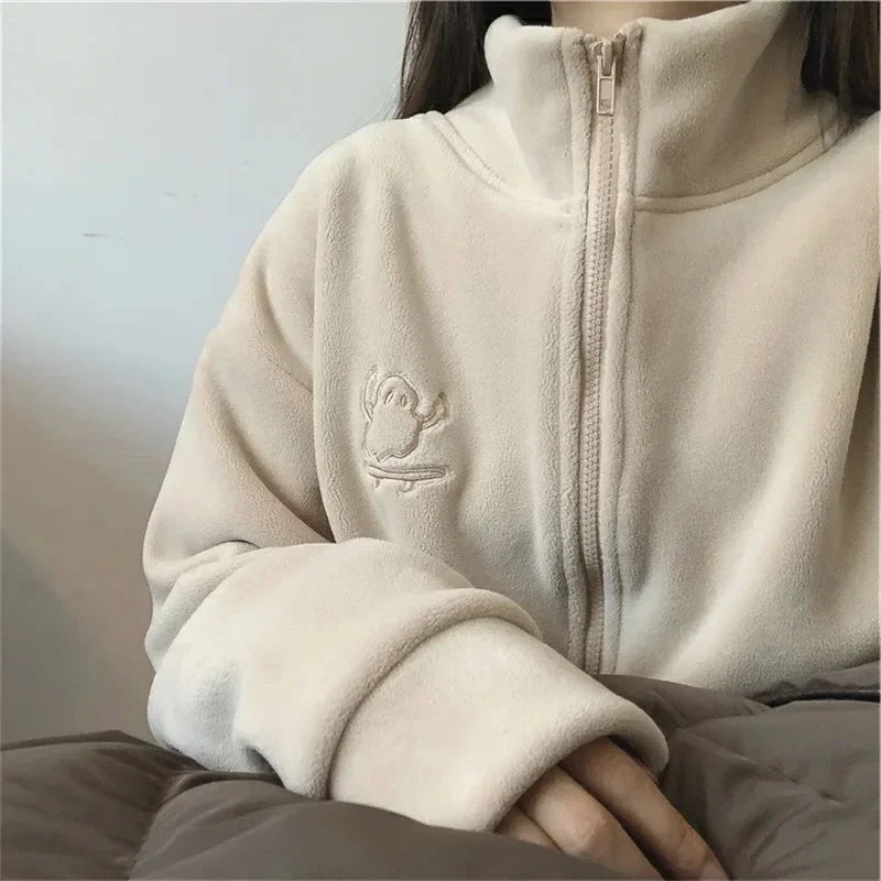 

Autumn and Winter Super Warm Small Stove Thick Oli Velvet Turtleneck Zip-up Hoodie Cardigan Women Warm Fleece Shirt Oute...