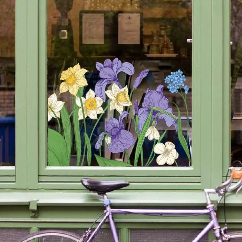 44 34 Cm Purple Floral Static Cling Window Glass Decals for Shop Display Floral Decor Clothing Store Background Art Stickers