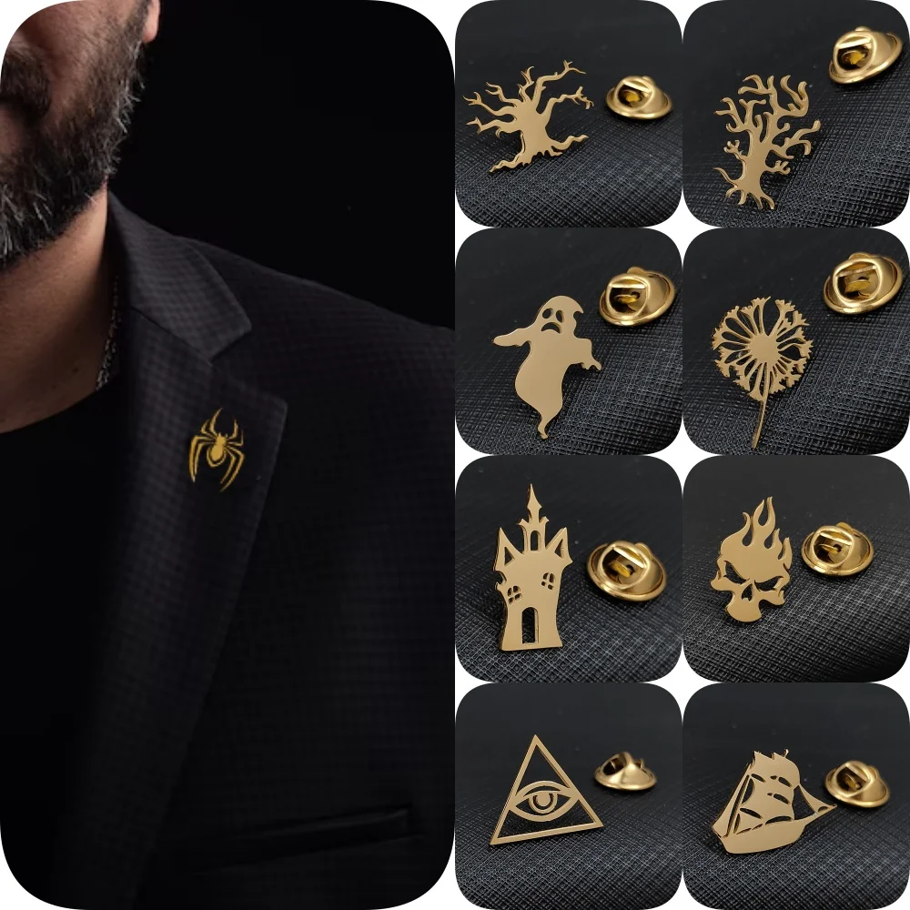 

Skull gold-plated badge, devil's eye men's lapel pin, tree of life collar pin, simple dandelion suit accessories