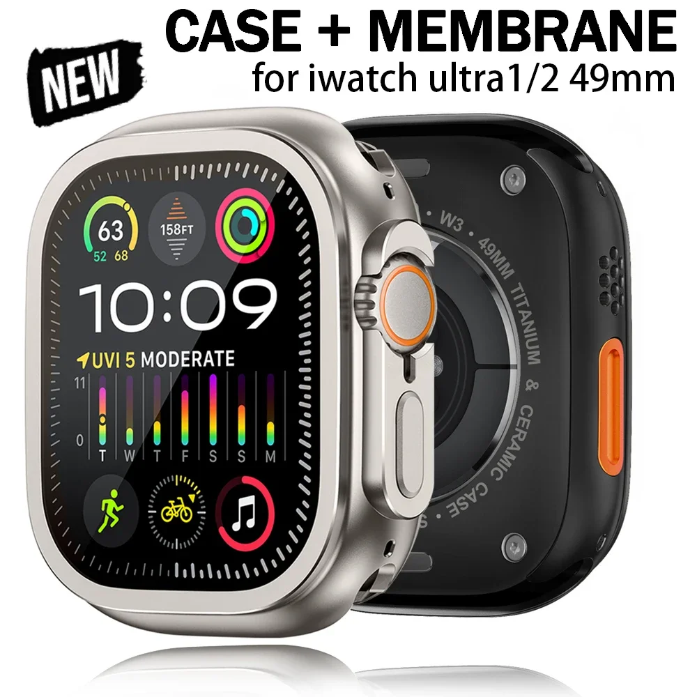 Glas + Metallabdeckung für Apple Watch Case Ultra 2 49 mm Smartwatch Bumper + Displayschutzfolie gehärtetes Iwatch Apple Watch-Zubehör